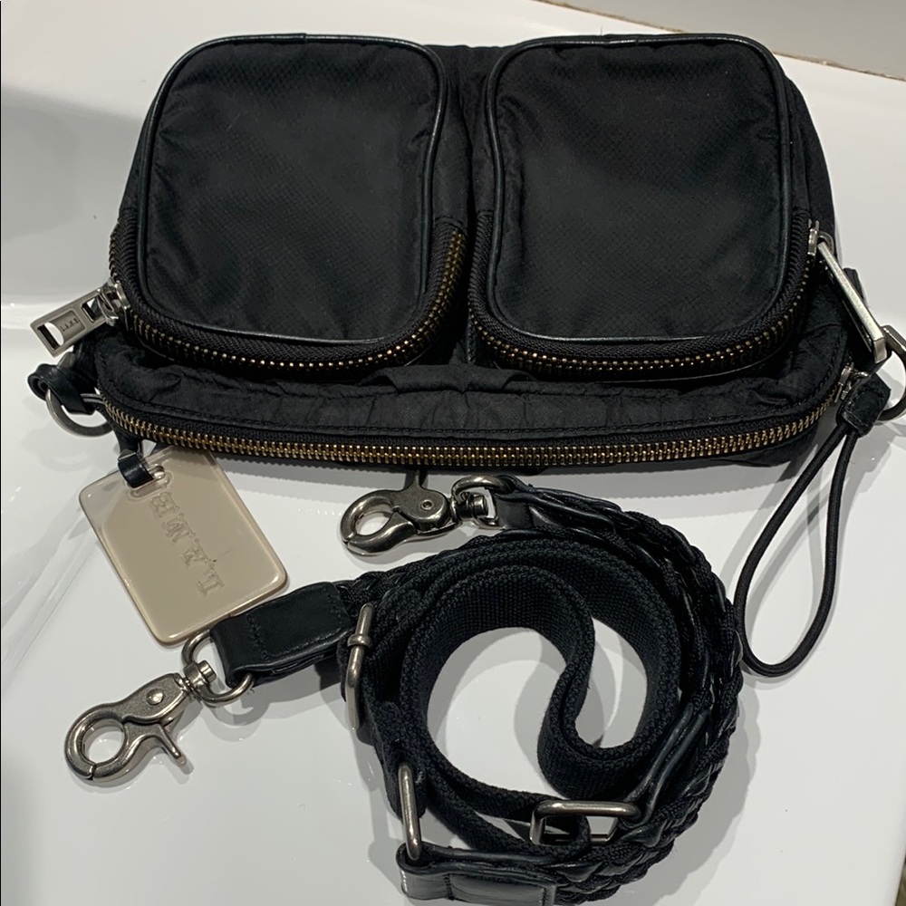L.A.M.B. Black Crossbody Bag with Leather Trim and Adjustable Strap